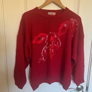 EVE LTD Vintage Red Sequin & Appliqué Sweater – Size 24W